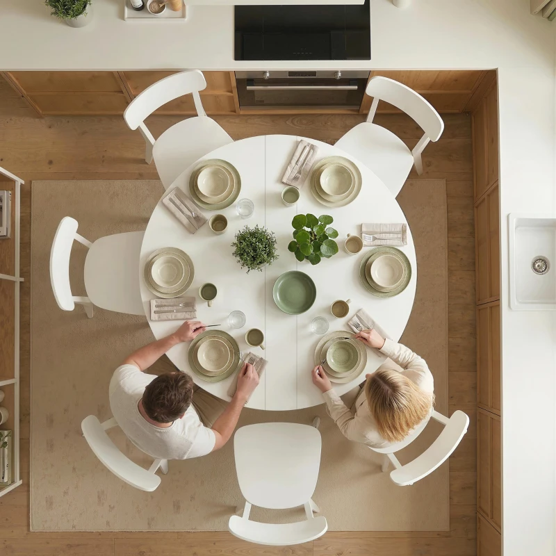 HOMCOM Folding Dining Table for 3-6 People, 47" Round Drop Leaf Kitchen Table with Steel Frame, White