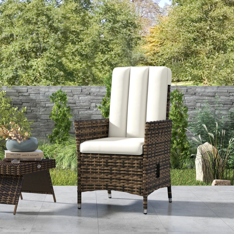 Outsunny Wicker Outdoor Recliner Chair, Wicker Reclining Patio Chair with Adjustable Backrest and Cushion, Cream White