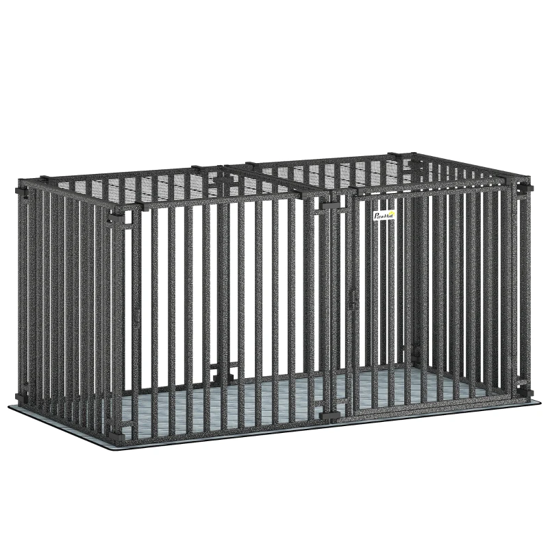PawHut 55 Inch Heavy Duty Dog Crate, Extra Large Metal Dog Cage Kennel with Mat for Large Breeds, Modular Puppy Playpen