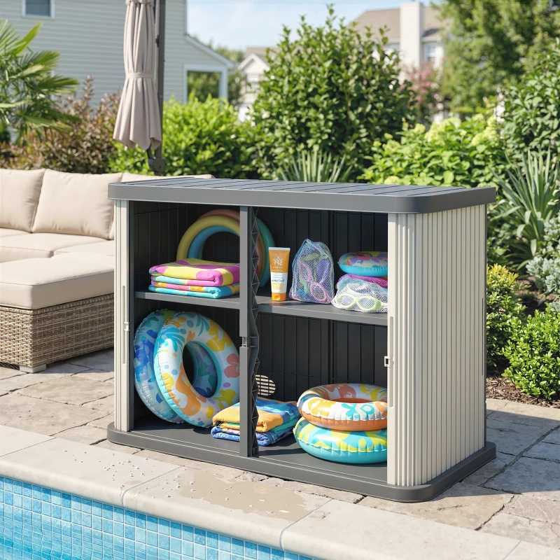 Outsunny 127 Gallon Outdoor Storage Cabinet, UV Resistant Garden Storage Container for Patio, Porch, Poolside, Grey