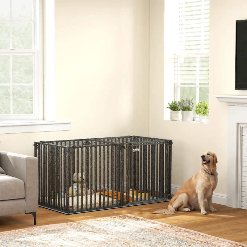 PawHut 55 Inch Heavy Duty Dog Crate, Extra Large Metal Dog Cage Kennel with Mat for Large Breeds, Modular Puppy Playpen