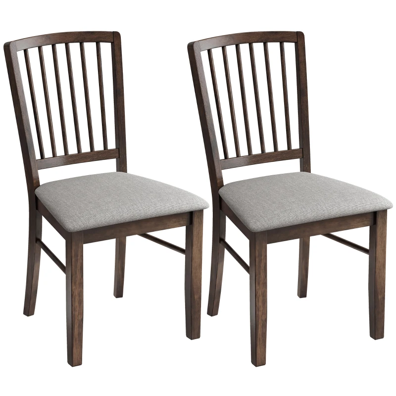 HOMCOM Dining Chairs Upholstered Kitchen Chairs with Rubberwood Legs Set of 2, Burn Brown