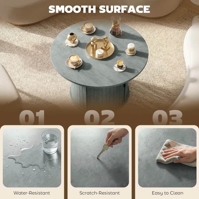 HOMCOM Round Coffee Table, 31.5" Center Table, Cement Grey