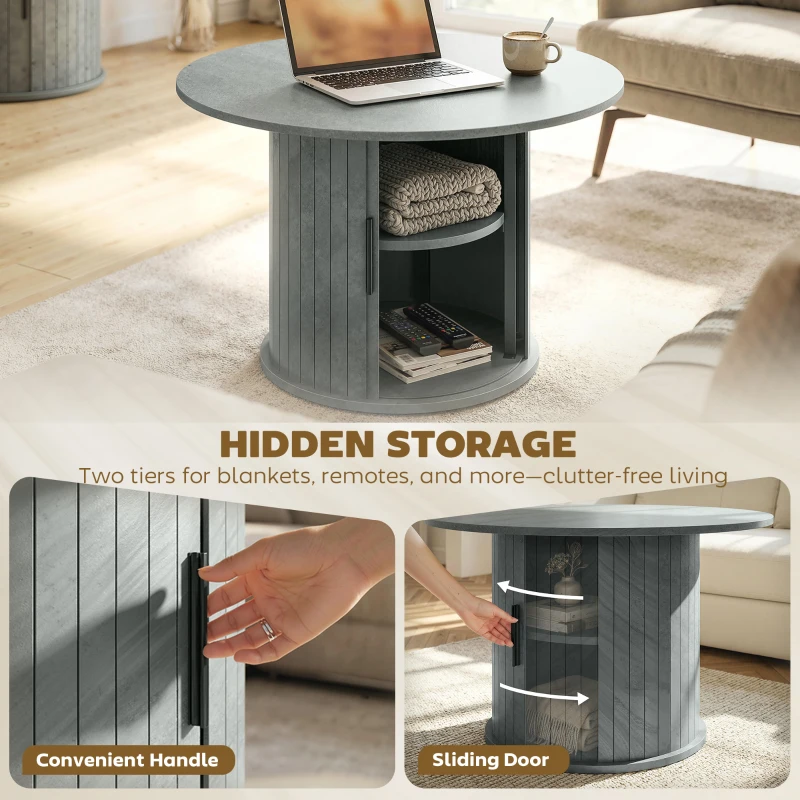 HOMCOM Round Coffee Table, 31.5" Center Table, Cement Grey