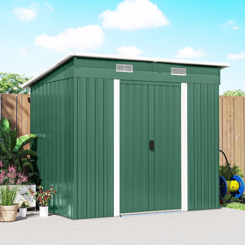 Outsunny 7'x 4' Metal Patio Storage Shed Garden Lockable Shed Tool Utility Storage Unit, Green