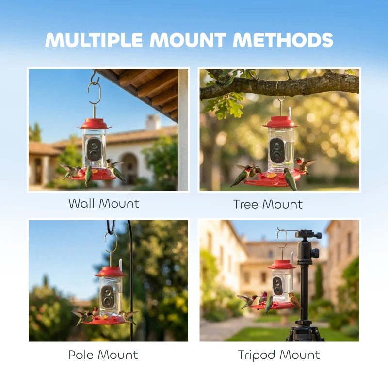 PawHut Smart Bird Feeder with Camera, AI Identify 16000 Birds, 2K HD Live Video, 3W Solar, Instant Arrival Alerts