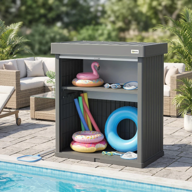 Outsunny 82 Gallon Outdoor Storage Cabinet, UV Resistant Garden Storage Container for Patio, Porch, Poolside, Grey