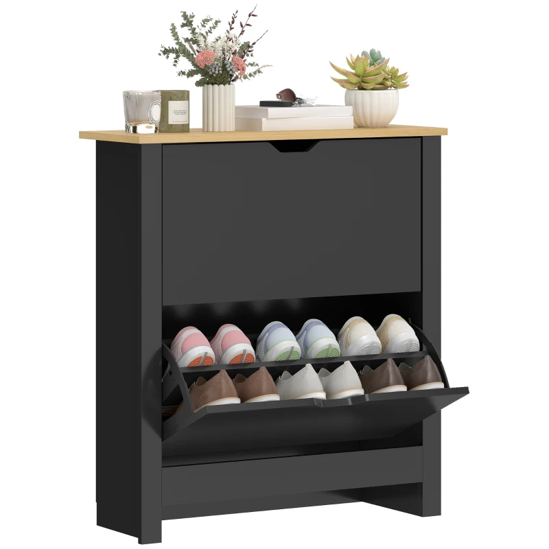 HOMCOM Shoe Storage Cabinet with 2 Flip Drawers and Adjustable Shelves for 8–12 Pairs of Shoes, Black