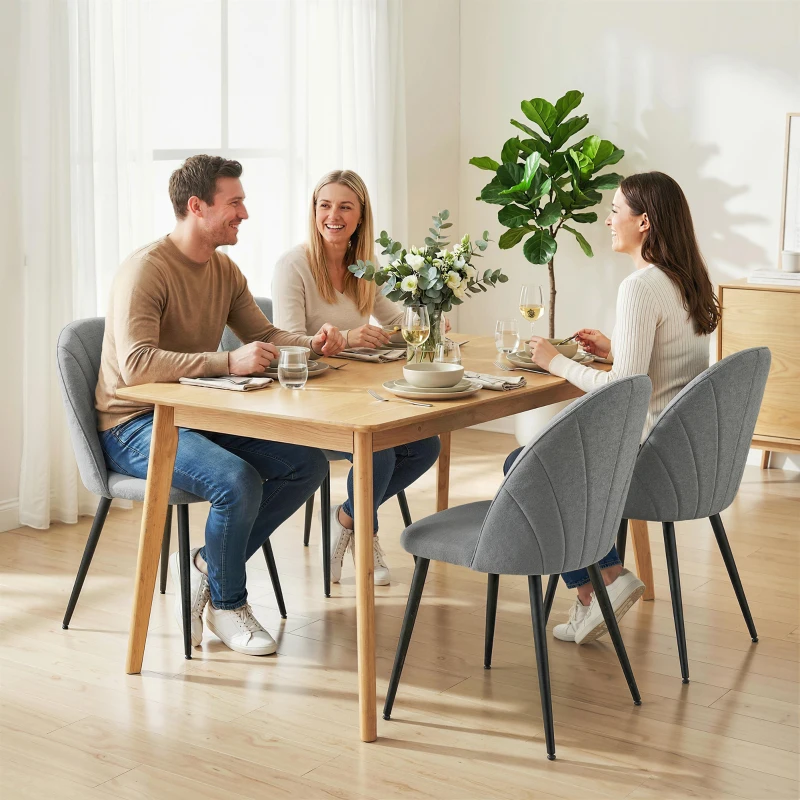 HOMCOM Modern Dining Chairs Set of 4, Upholstered Dining Room Chairs with Metal Legs, Shell Backrest, Padded Seat, Grey