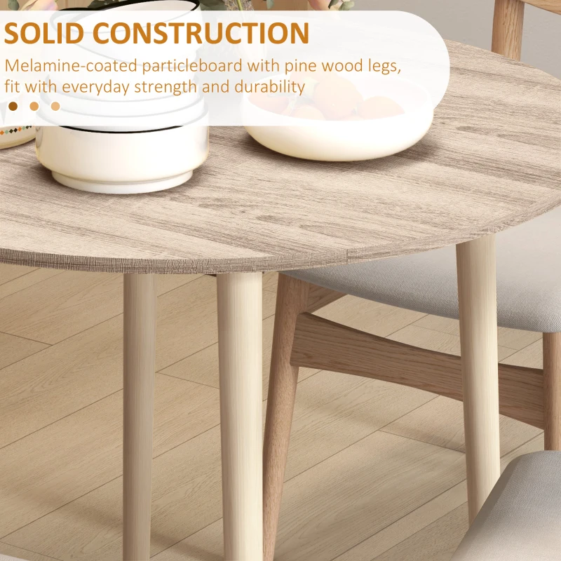 HOMCOM Folding Dining Table, Round Drop Leaf Kitchen Table for Small Spaces with Wood Legs, Oak Color