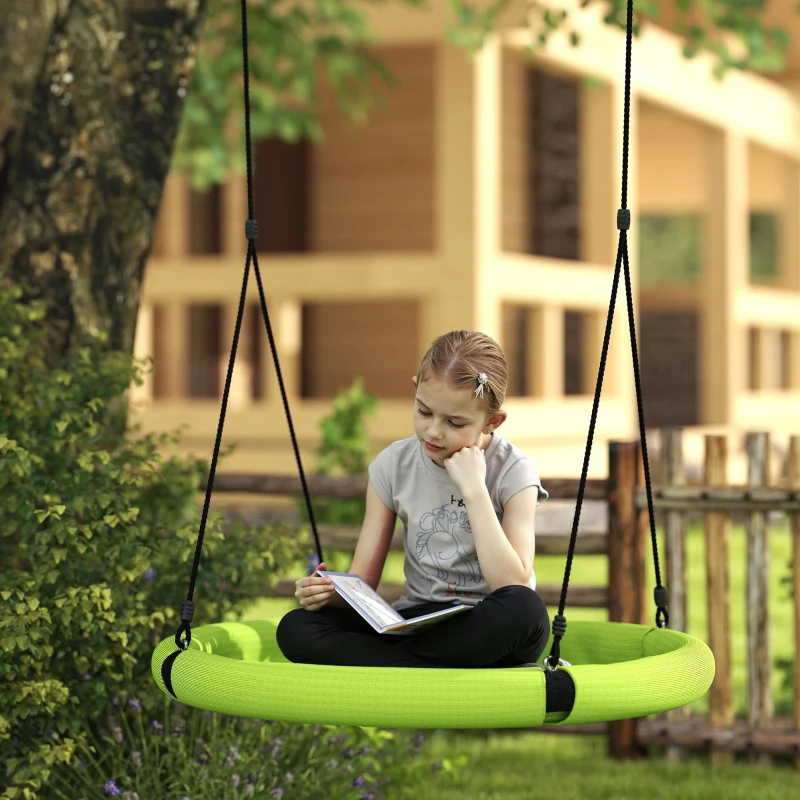 Qaba 100cm Diameter Nest Seat for Kids with Height Adjustable Hanging Ropes for Outdoor, Playground, Garden, Green