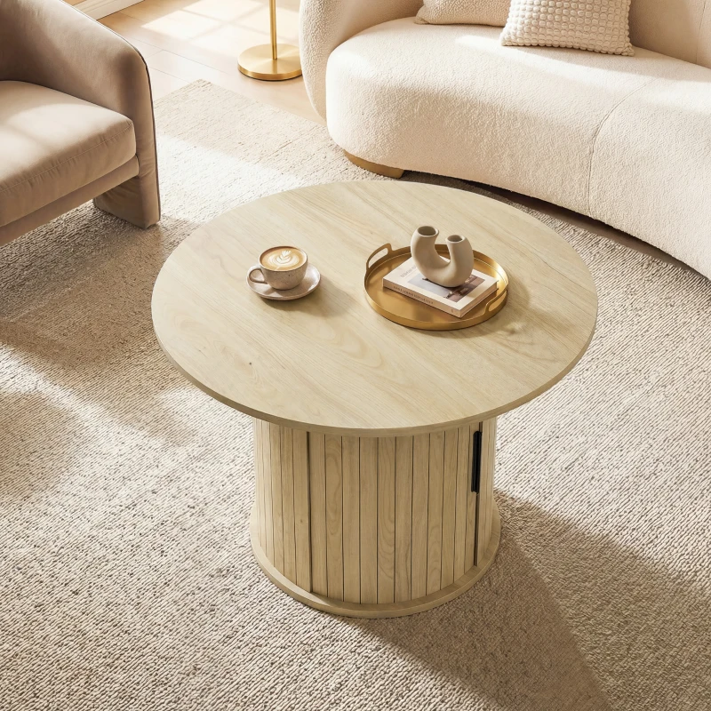 HOMCOM Round Coffee Table, 31.5" Center Table, Natural Wood