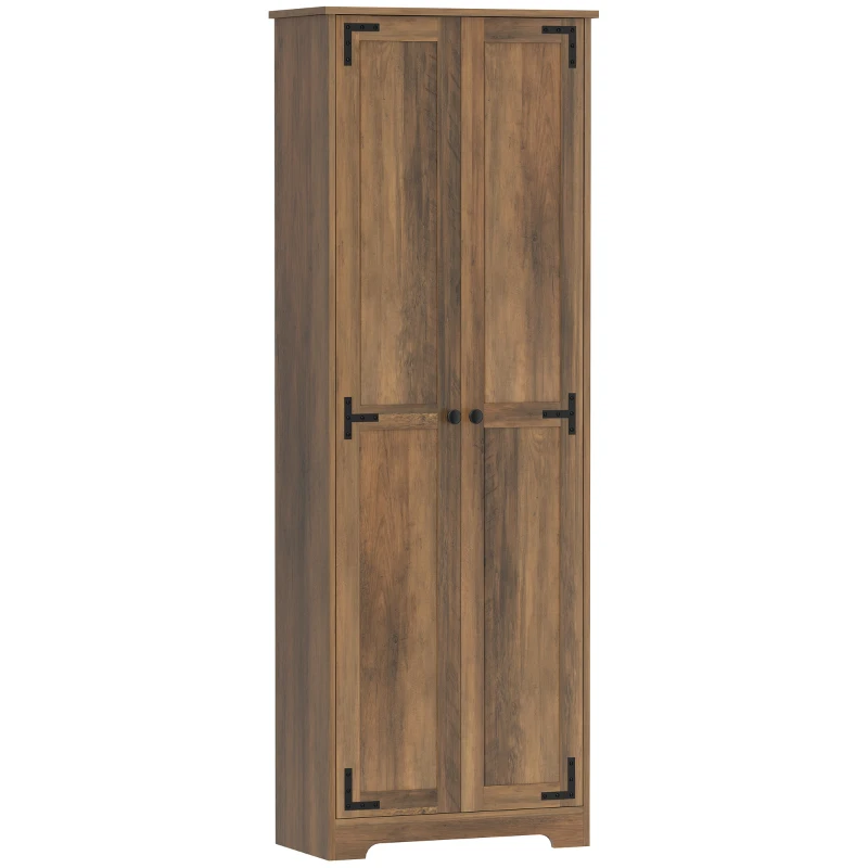 HOMCOM 67" Farmhouse Pantry Cabinet with 2 Doors, Tall Storage Cabinet with Adjustable Shelves, Brown Wood Grain