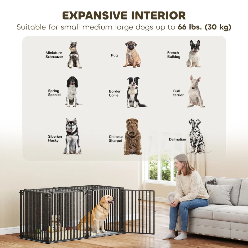 PawHut 55 Inch Heavy Duty Dog Crate, Extra Large Metal Dog Cage Kennel with Mat for Large Breeds, Modular Puppy Playpen