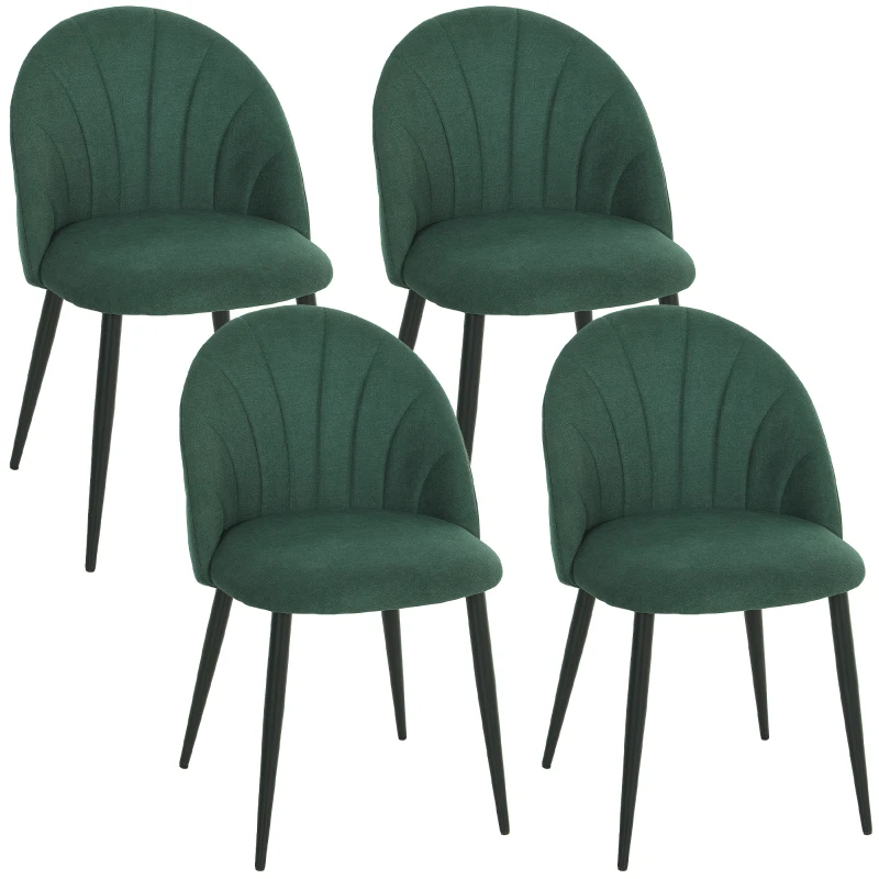 HOMCOM Modern Dining Chairs Set of 4, Upholstered Dining Room Chairs with Metal Legs, Shell Backrest, Padded Seat, Green