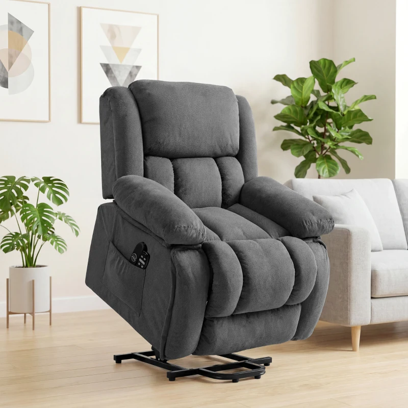 HOMCOM Overstuffed Power Lift Recliner Chair with Vibration Massage and Heat, Side Pockets, Pocket Spring, for Adults, Gray