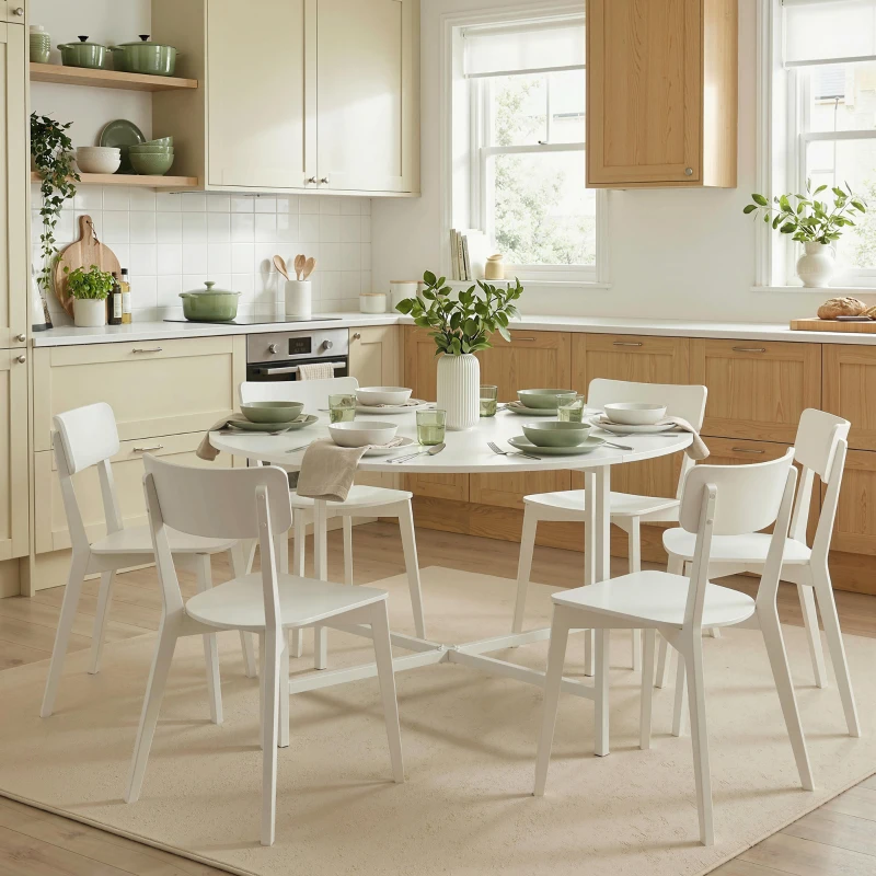 HOMCOM Folding Dining Table for 3-6 People, 47" Round Drop Leaf Kitchen Table with Steel Frame, White