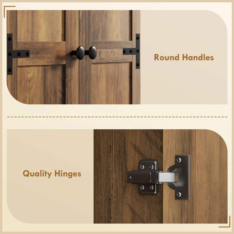 HOMCOM 67" Farmhouse Pantry Cabinet with 2 Doors, Tall Storage Cabinet with Adjustable Shelves, Brown Wood Grain