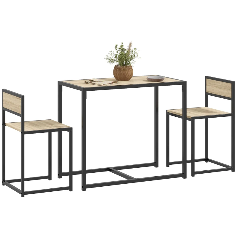 HOMCOM 3-Piece Dining Room Set, Industrial Kitchen Table Set with Rectangular Table and 2 Dining Chairs, Oak