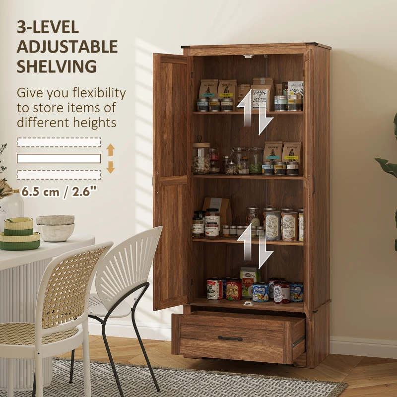 HOMCOM 72" Farmhouse Pantry Cabinet with Adjustable Shelves, Kitchen Pantry Cabinet with 2 Doors, Brown
