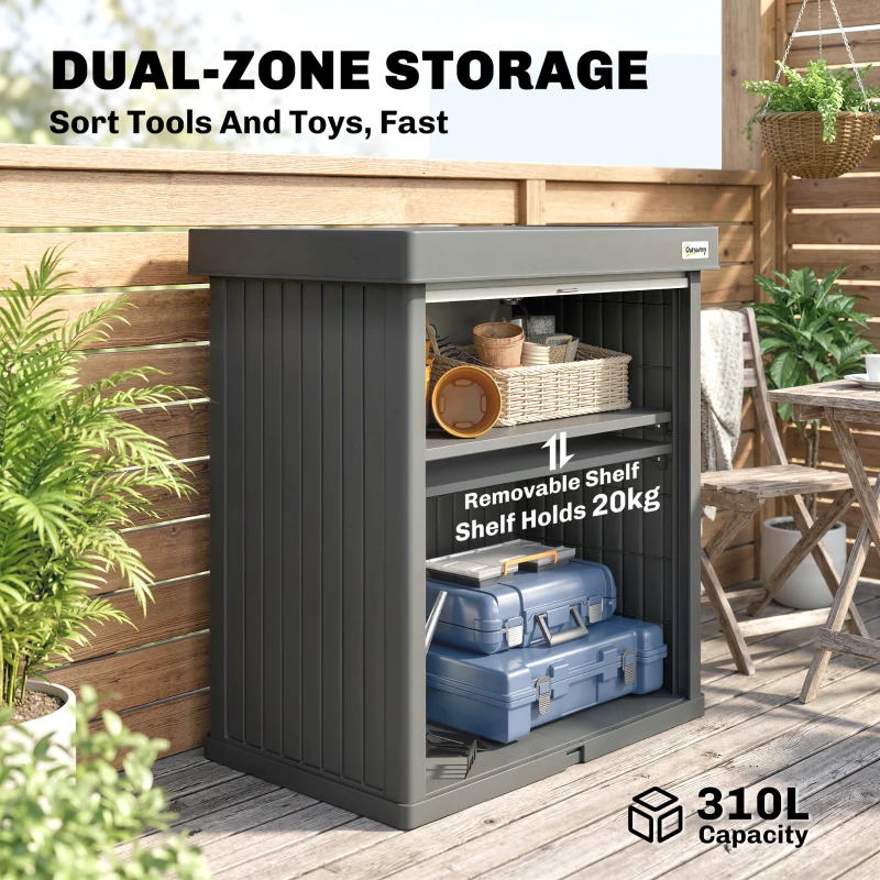 Outsunny 82 Gallon Outdoor Storage Cabinet, UV Resistant Garden Storage Container for Patio, Porch, Poolside, Grey