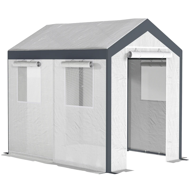 Outsunny 8' x 6' x 7.5' Heavy-duty Walk-in Greenhouse Outdoor Vegetable Plants Growing Warm House Seed Plant Growth Tent Polytunnel Shelter White