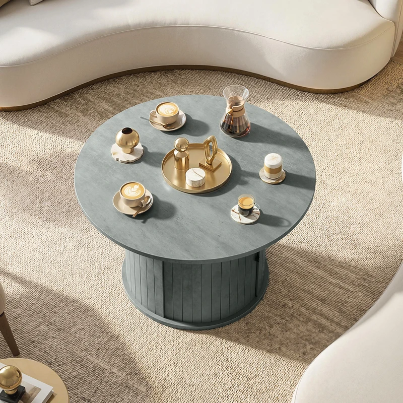 HOMCOM Round Coffee Table, 31.5" Center Table, Cement Grey