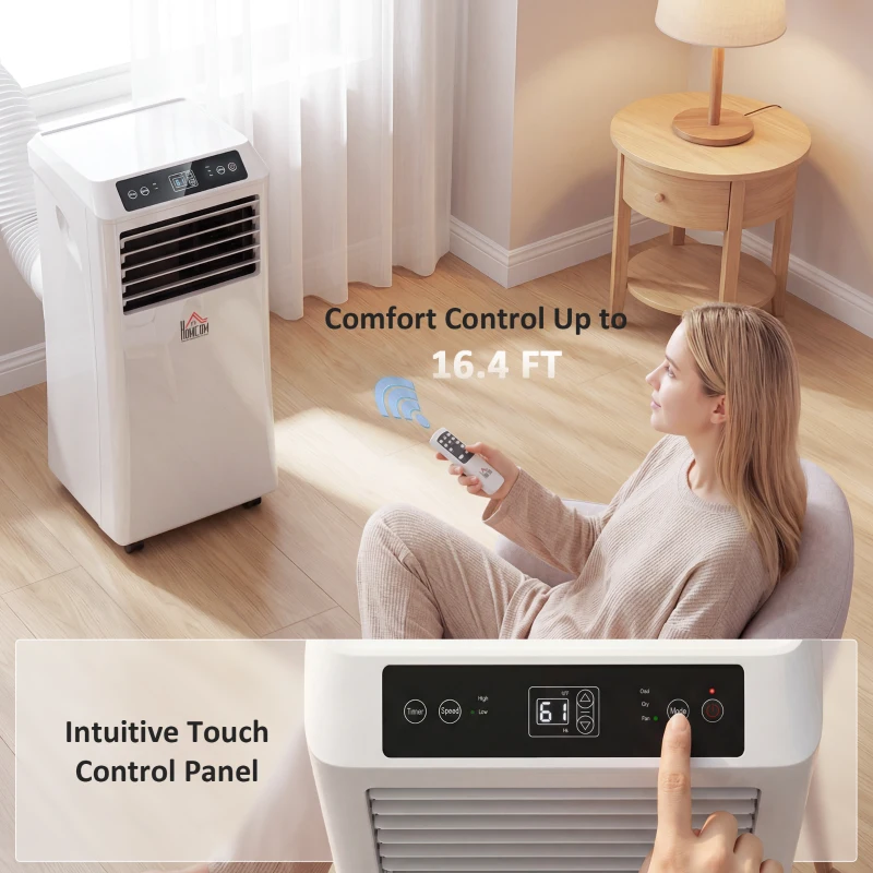 HOMCOM 10000 BTU Portable Air Conditioner for Rooms Up to 441 Sq. Ft., 3-in-1 AC Unit with Cooling Fan, Dehumidifier, Sleep Mode, Remote Control, 24H Timer, Window Installation Kit, White(m-6)
