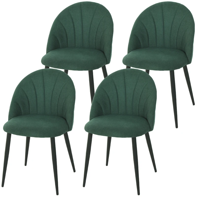 HOMCOM Modern Dining Chairs Set of 4, Upholstered Dining Room Chairs with Metal Legs, Shell Backrest, Padded Seat, Green