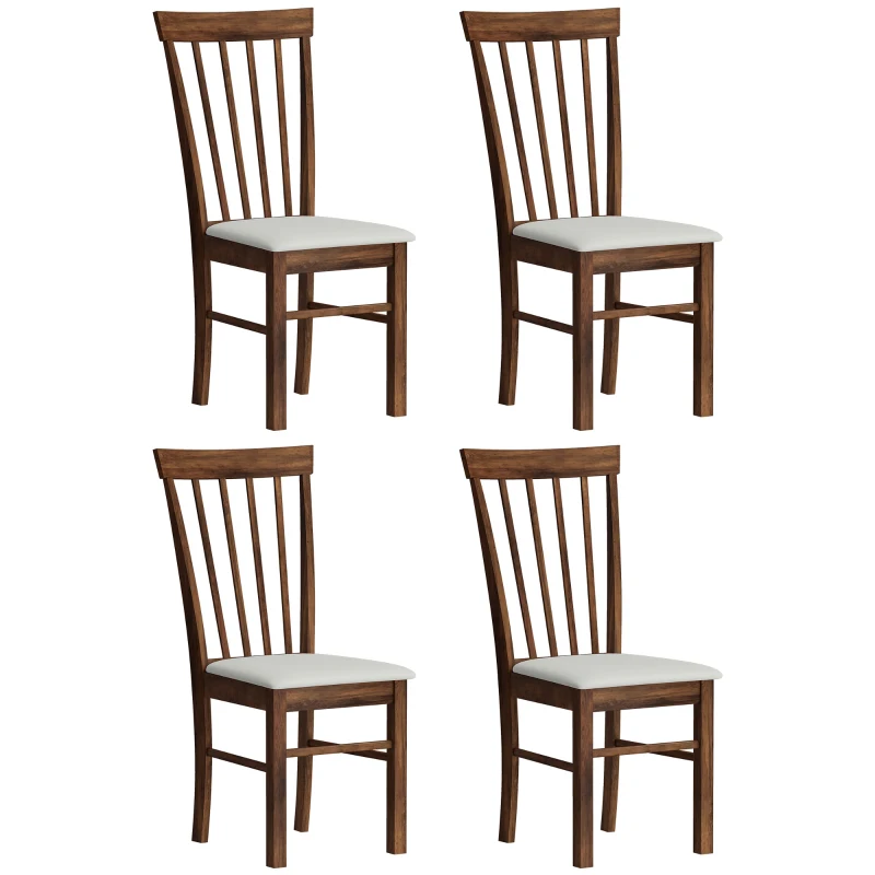 HOMCOM Wooden Dining Chairs Set of 4, Farmhouse Upholstered Kitchen Chairs with Rubber Wood Frame, Dark Brown and Beige