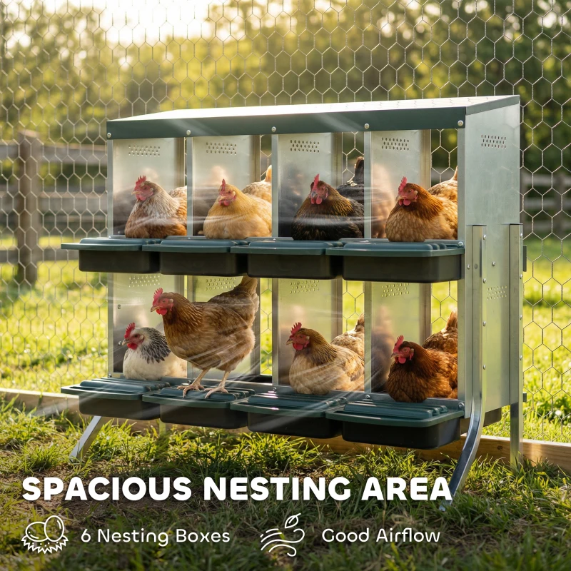 PawHut Chicken Nesting Boxes, 8 Compartment Metal Nesting Boxes for Chickens, Two-Tier Egg Laying Boxes with Vented Holes