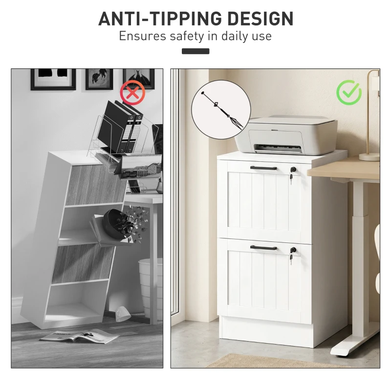 HOMCOM 2 Drawer Filing Cabinet with Lock, Office Storage Cabinet with Adjustable Hanging Bars for A4 Letter Size Files, White