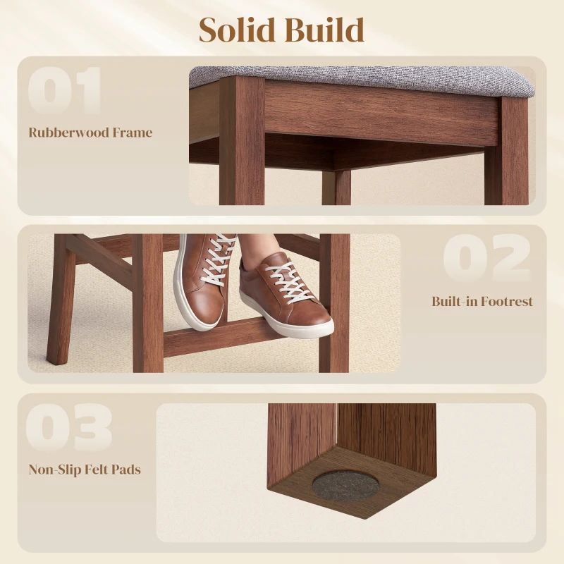 HOMCOM Counter Height Bar Stools with Padded Seat, High Back Kitchen Chairs Set of 2 for Dining Room, Gray and Dark Brown