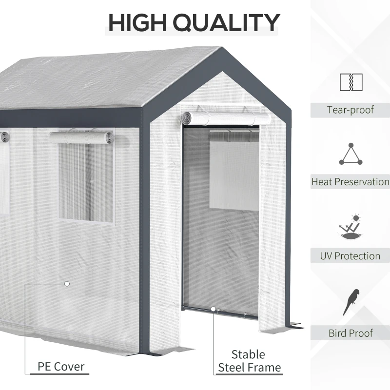 Outsunny 8' x 6' x 7.5' Heavy-duty Walk-in Greenhouse Outdoor Vegetable Plants Growing Warm House Seed Plant Growth Tent Polytunnel Shelter White