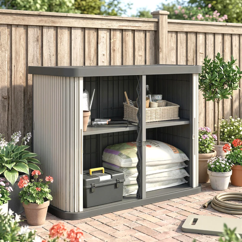 Outsunny 127 Gallon Outdoor Storage Cabinet, UV Resistant Garden Storage Container for Patio, Porch, Poolside, Grey