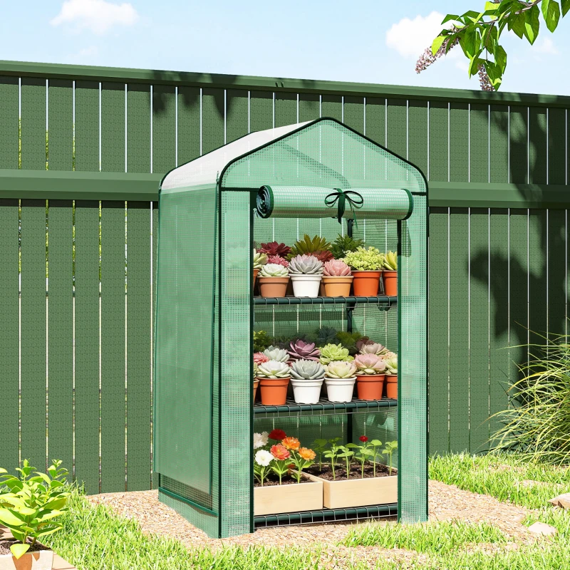 Outsunny Mini Greenhouse with Screen Roof, Portable Small Greenhouse with Roll-Up Zipper Door, 27.6" x 19.7" x 50", Green
