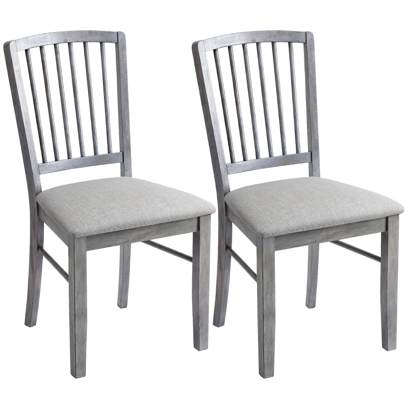 HOMCOM Dining Chairs Upholstered Kitchen Chairs with Rubberwood Legs Set of 2, Rustic Gray