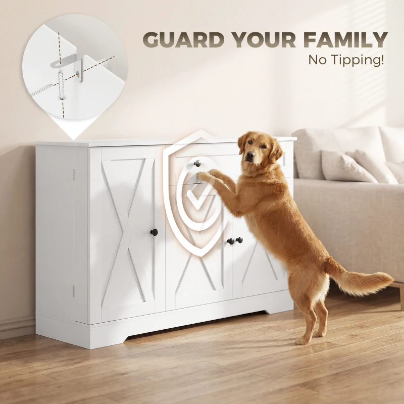 HOMCOM Sideboard Buffet Cabinet, Farmhouse Coffee Bar Cabinet with Door Shelves, Adjustable Shelves, Drawer, Barn Doors, White