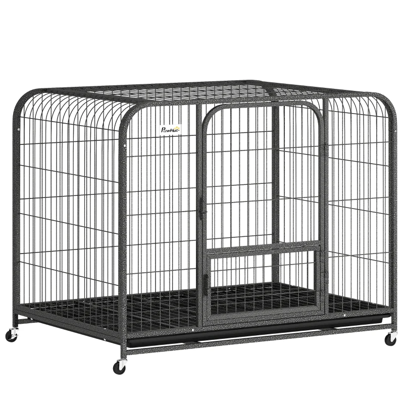 PawHut 43 Inch Heavy Duty Dog Crate, Extra Large Metal Dog Cage with Lockable Wheels and Removable Tray