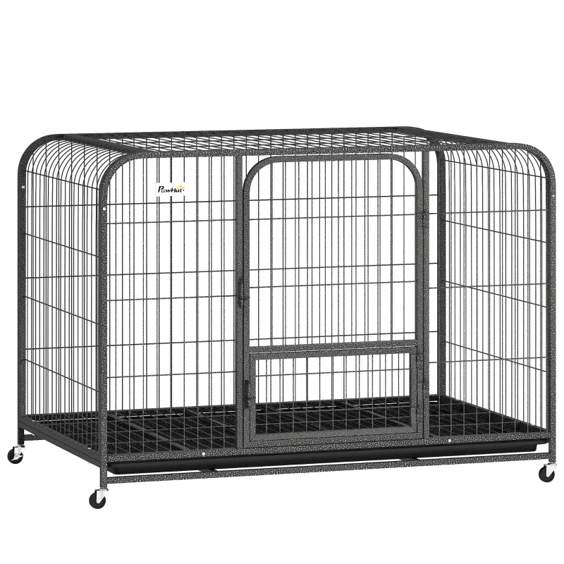 PawHut 48 Inch Heavy Duty Dog Crate, Large Metal Dog Cage with Lockable Wheels and Removable Tray
