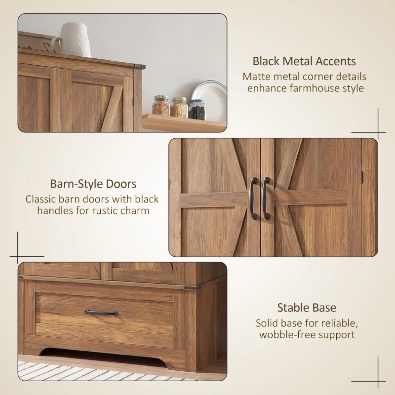 HOMCOM 72" Farmhouse Pantry Cabinet with Adjustable Shelves, Kitchen Pantry Cabinet with 2 Doors, Brown