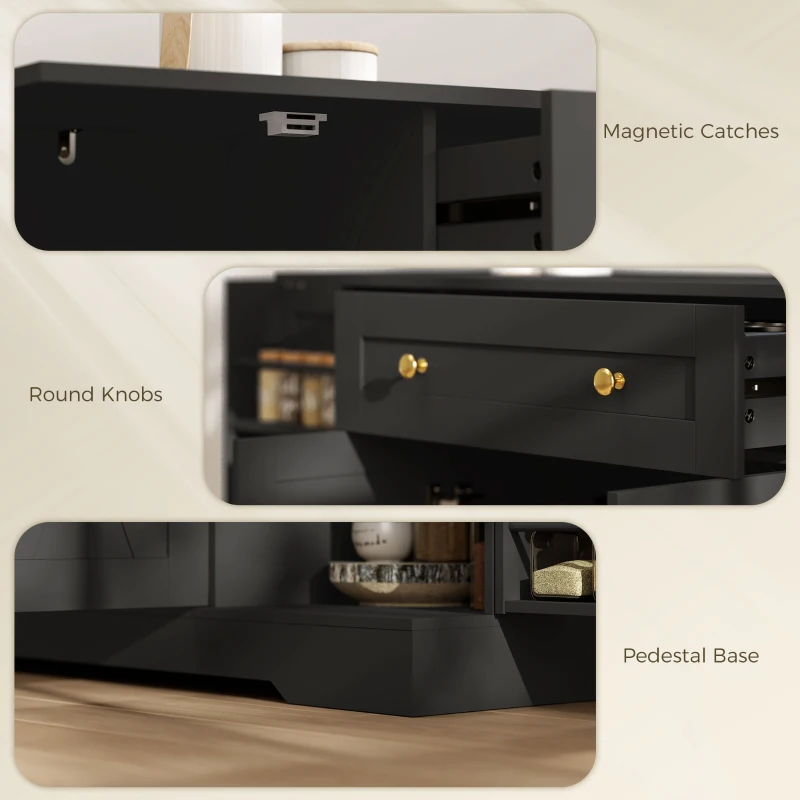 HOMCOM Sideboard Buffet Cabinet, Farmhouse Coffee Bar Cabinet with Door Shelves, Adjustable Shelves, Drawer, Barn Doors, Black