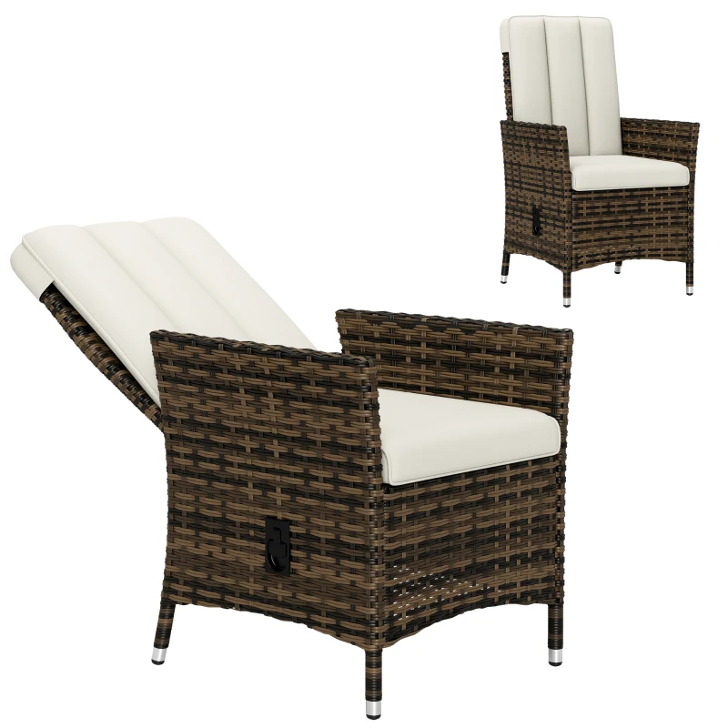 Outsunny Wicker Outdoor Recliner Chair, Wicker Reclining Patio Chair with Adjustable Backrest and Cushion, Cream White