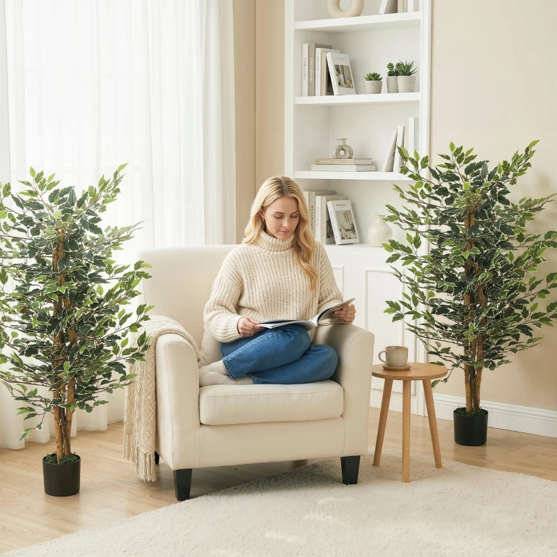 HOMCOM Artificial Tree, Fake Ficus Tree with Leaves, Faux Plant in Nursery Pot for Indoor Decoration