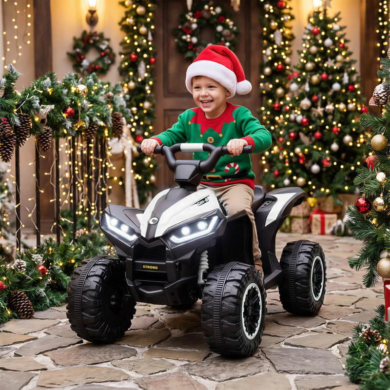 Aosom 12V Kids ATV Quad Car with Forward & Backward Function, Four Wheeler for Kids with Wear-Resistant Wheels, Music, Up to 3.7 MPH, Electric Ride-on ATV for Toddlers Ages 3+ Years Old, White