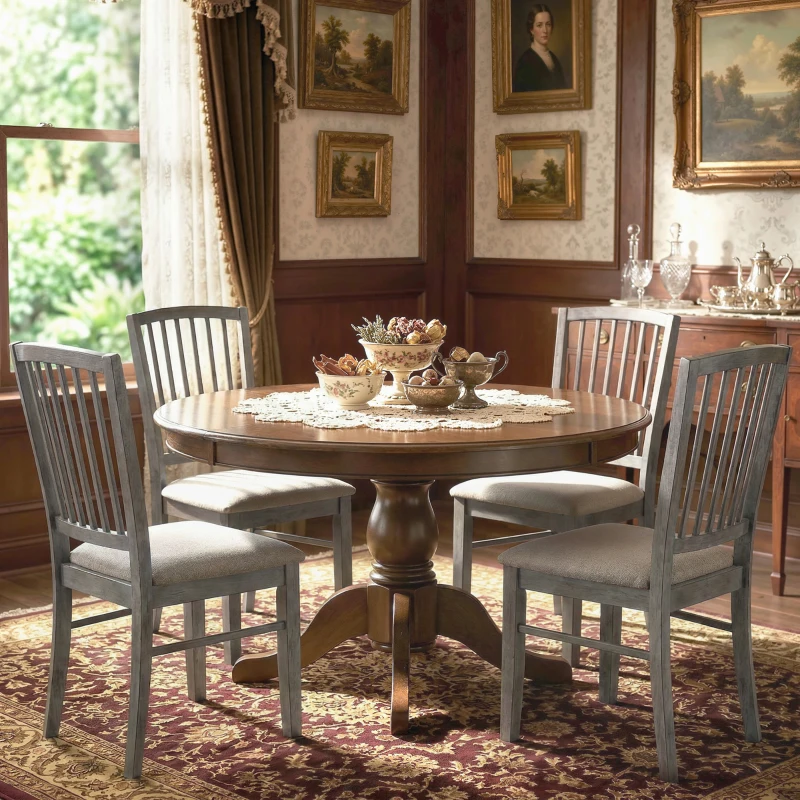 HOMCOM Dining Chairs Upholstered Kitchen Chairs with Rubberwood Legs Set of 2, Rustic Gray