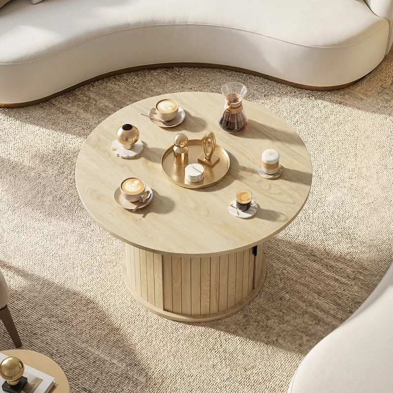 HOMCOM Round Coffee Table, 31.5" Center Table, Natural Wood