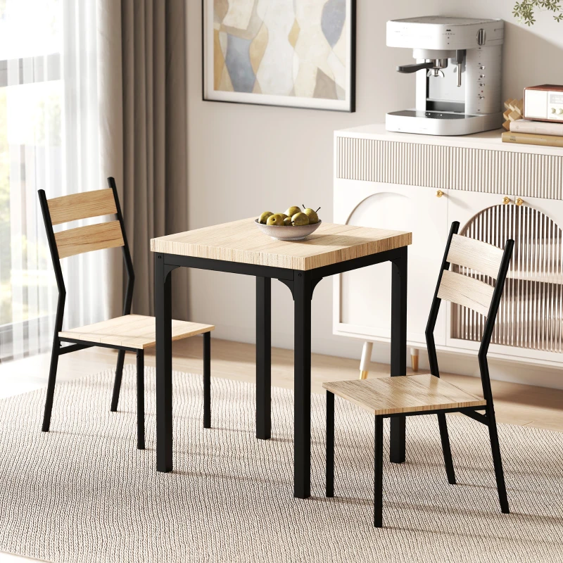 HOMCOM 3 Piece Dining Table Set for 2, Modern Kitchen Table and Chairs, Dining Room Set for Breakfast Nook, Light Wood Grain