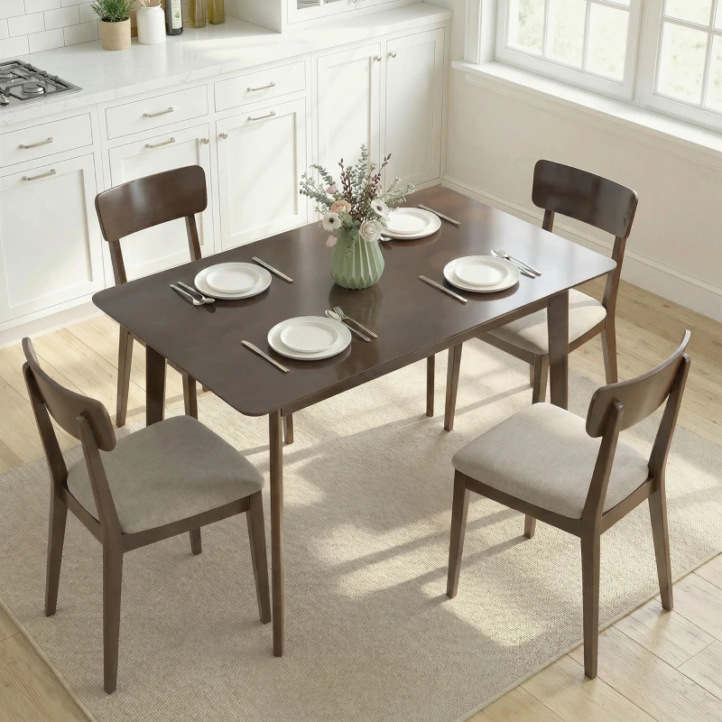 HOMCOM 47.2" Rectangle Dining Table for 4, Mid-Century Modern Kitchen Table with Rubber Wood Frame for Dining Room, Mahogany