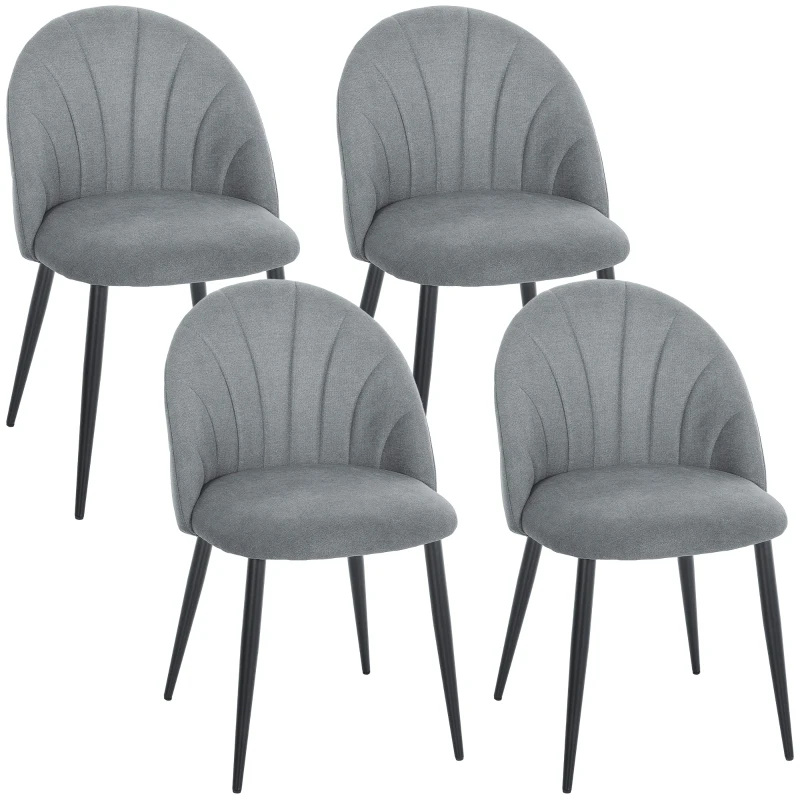 HOMCOM Modern Dining Chairs Set of 4, Upholstered Dining Room Chairs with Metal Legs, Shell Backrest, Padded Seat, Grey